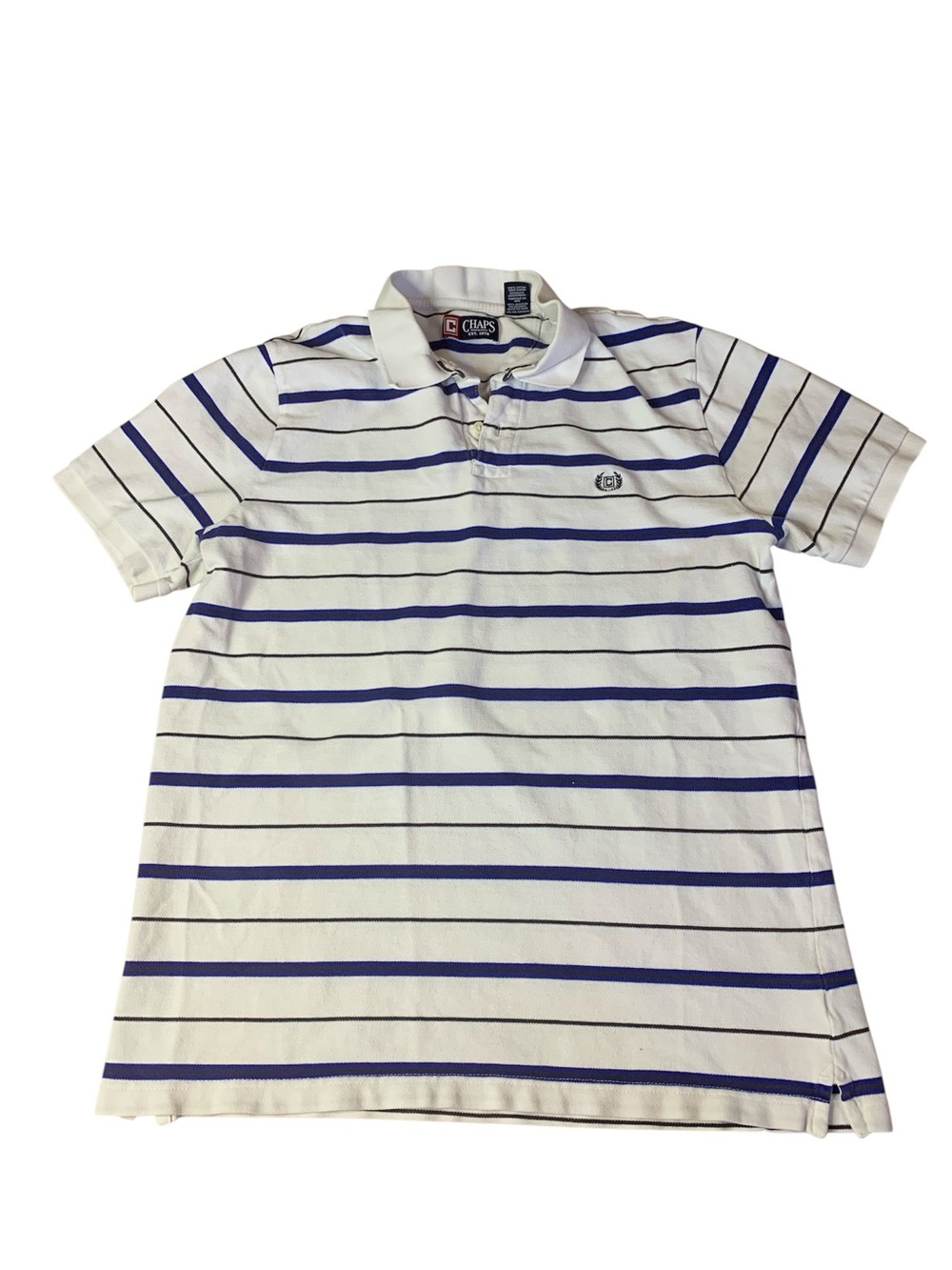 Chaps Ralph Lauren Mens Striped Polo Shirt White Blue XL Extra Large